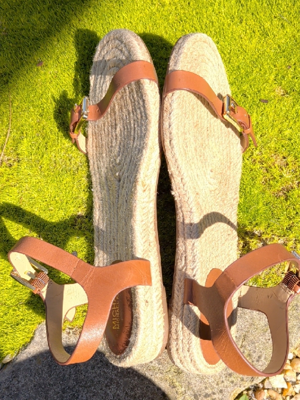 Michael Kors Tan Leather Espadrille Flat Summer Sandals - Picture 8 of 12